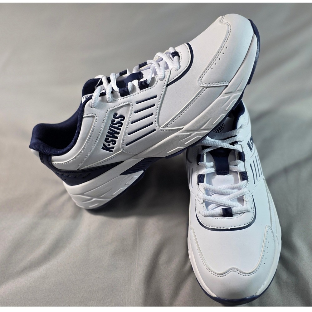 K-Swiss Fario Sneakers Mens 9.5 White Navy Blue Athletic Shoes 1918803 NEW